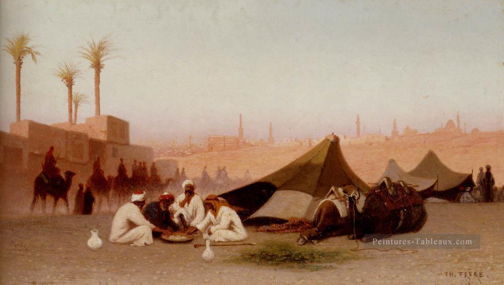Repas de fin d’après midi dans un campement Orientaliste du Caire Charles Théodore Frère Peintures à l'huile